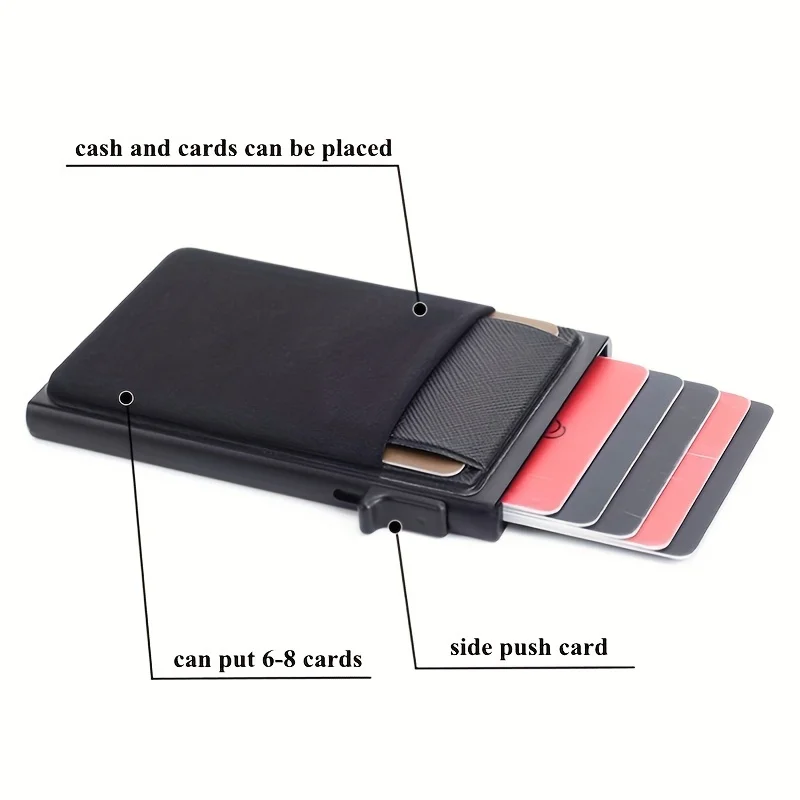 Anti-theft RFID Blocking Side Push Pop-Up ID Credit Card Holder Business Wallet For Men Minimalist Design Card Box