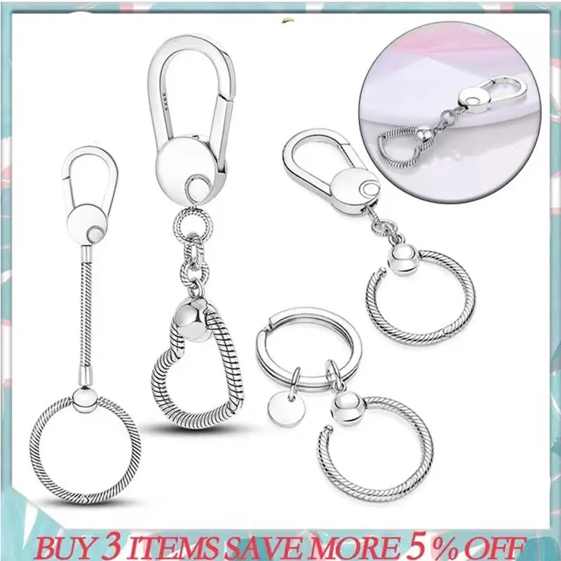 2023 New 925 Sterling Silver Keychain Keyring Charm Beads Suitable for
