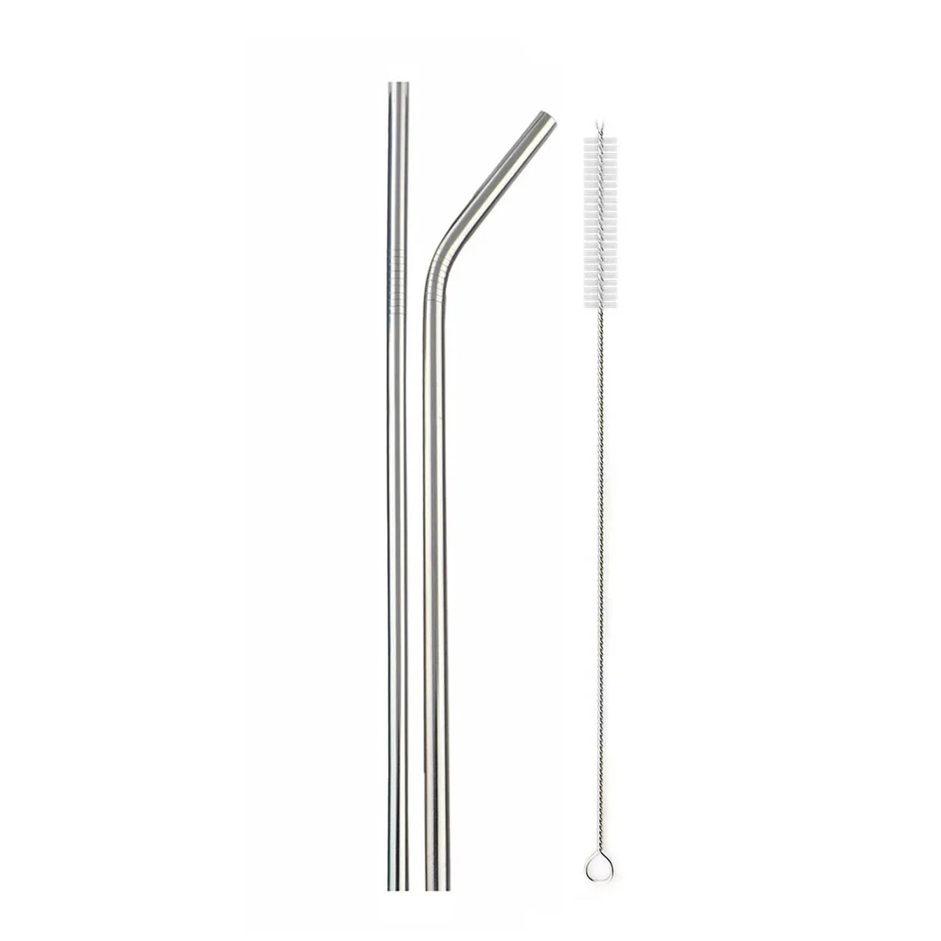 Stainless Steel Reusable Drinking Straw Set - Silver
