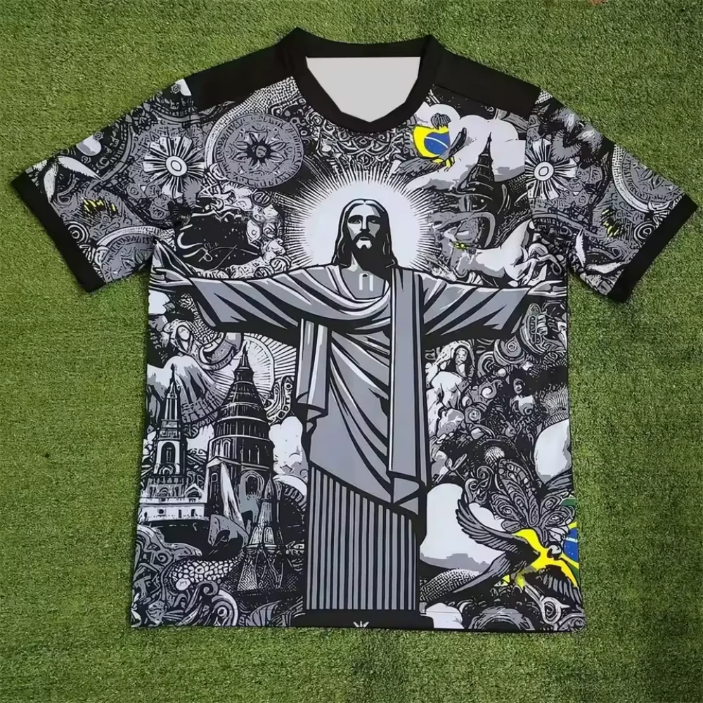 Summer Football Training Top Brazil Special Edition Jesus Black Grey Football Jersey Adult Outdoor 3D Printed Tshirts