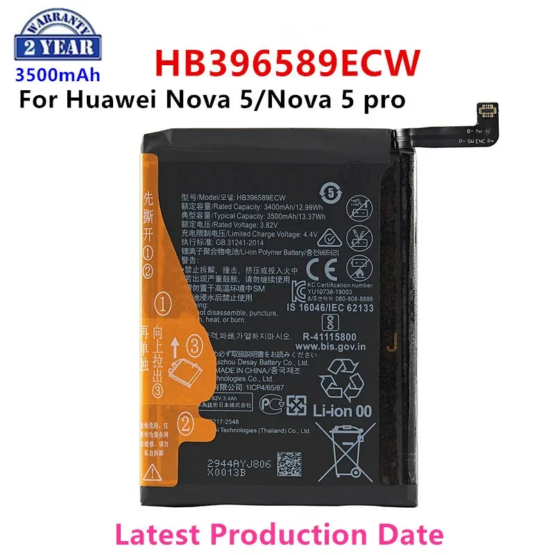 

100% Orginal HB396589ECW 3500mAh Battery For Huawei Nova 5 Nova 5 pro nova5pro SEA-AL00 SEA-AL10 Replacement Batteries