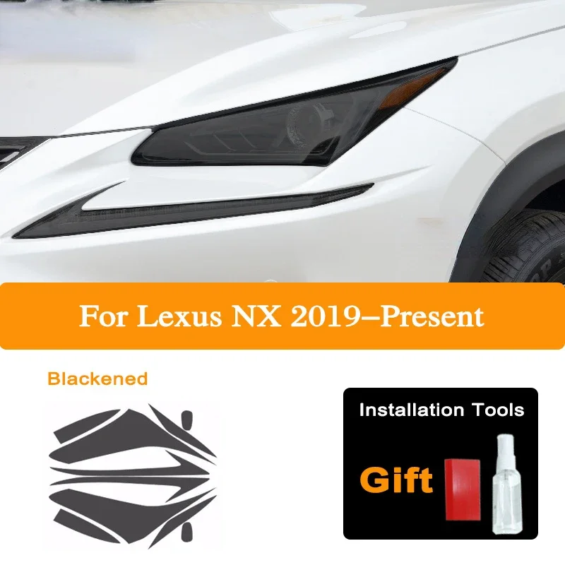

For Lexus NX NX300h NX200t Facelift 2019-On Transparent TPU Sticker Accessoies Car Headlight Tint Smoked Black Protective Film