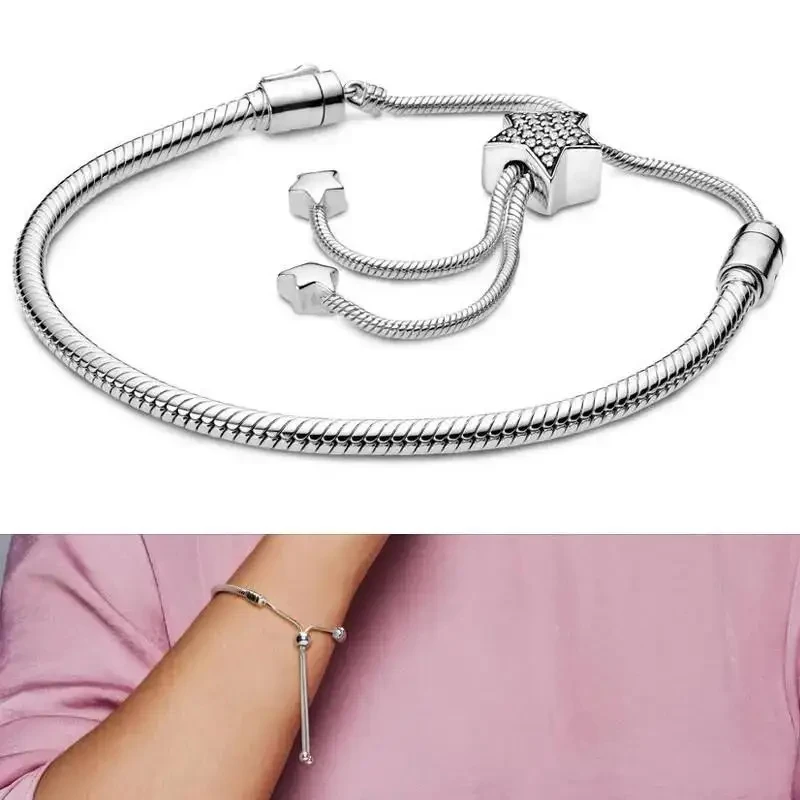 New Women's Bracelet% 925 Silver Original Logo Moments Sliding Snake Bracelet DIY Charm Jewelry Gift Fashion Light Luxury