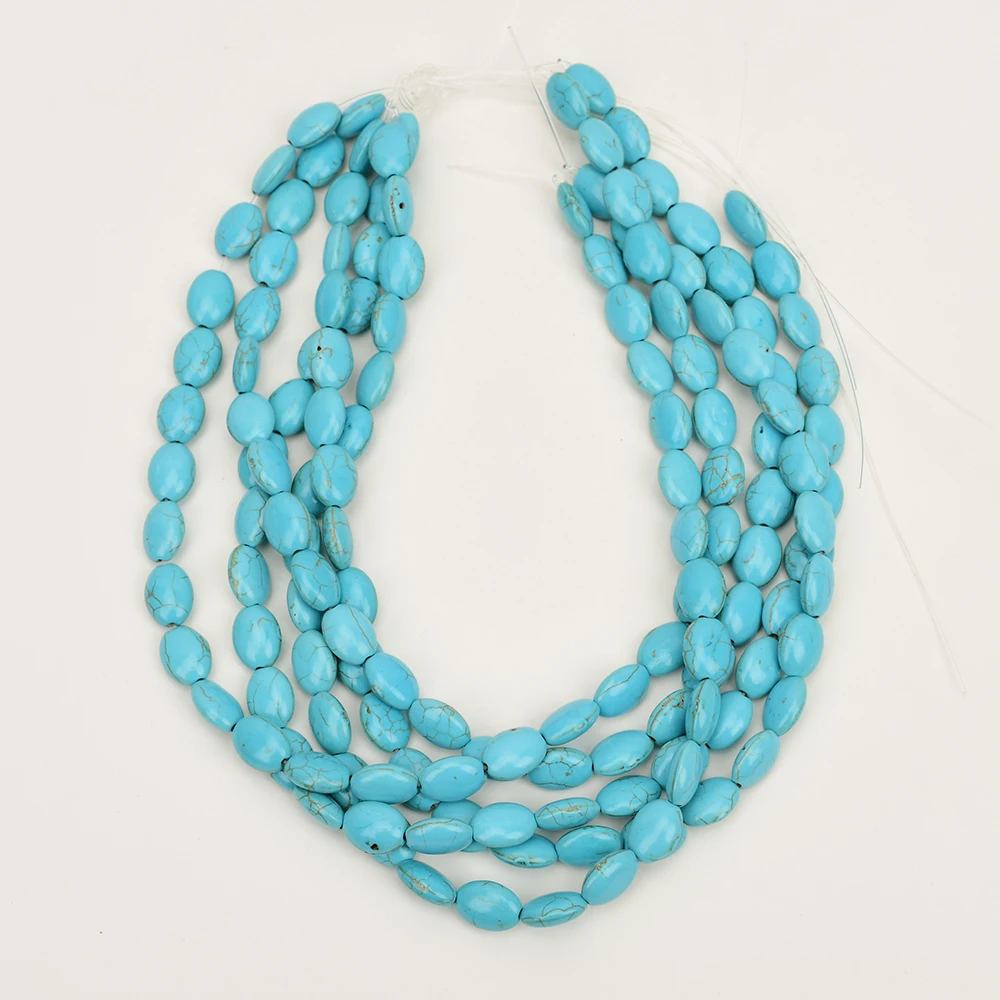 APDGG 5 Strands 10x14mm Blue Turquoise Smooth Oval Stone Loose Beads 15