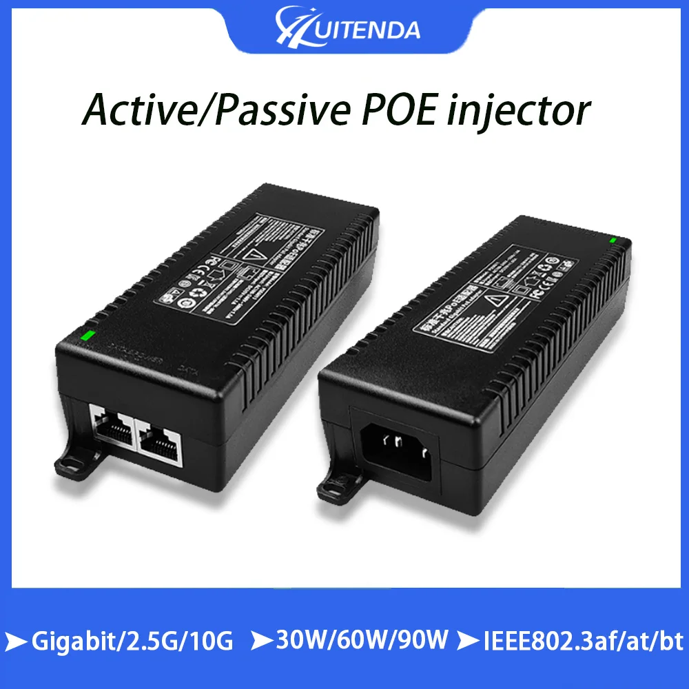 Injecteur POE actif/passif 1000Mbps/2.5G/10G, adaptateur Ethernet haute puissance 30W/60W/90W pour caméras IP, routeurs, Points d'accès WiFi