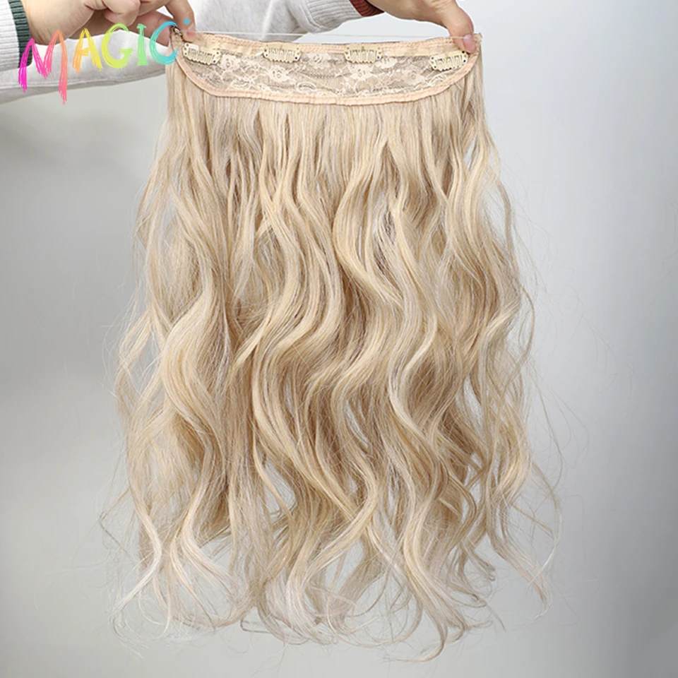 Synthetic Hair Clip in Hair Extensions 20 " Wave Invisible Fish Line Ombre Blonde One Piece Fake Piece Wig For Women