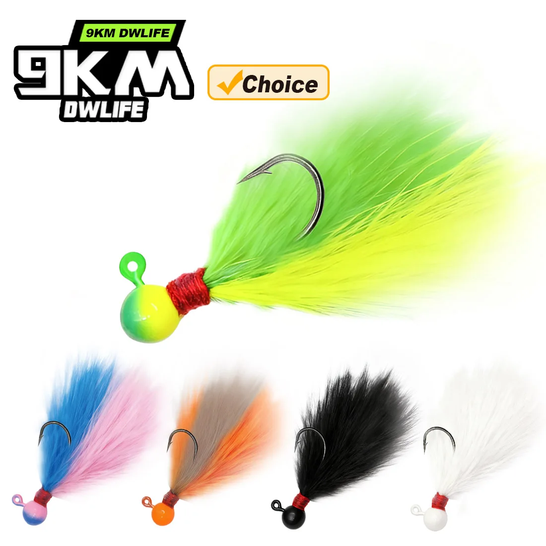 Têtes plombées jig 5pcs avec plumes marabou, coloris mixte 0.45-7g pour truite, perche et eau salée