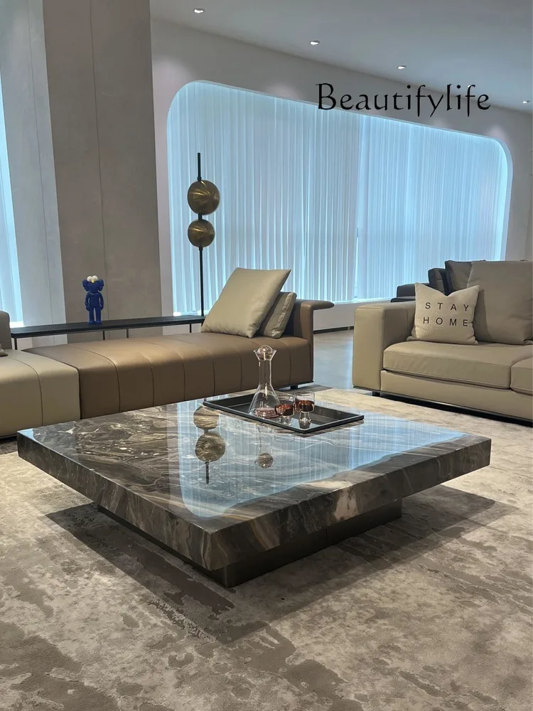 

Italian Style Light Luxury Stone Plate Small Apartment Simple Living Room Designer Model Square Suspension Coffee Table