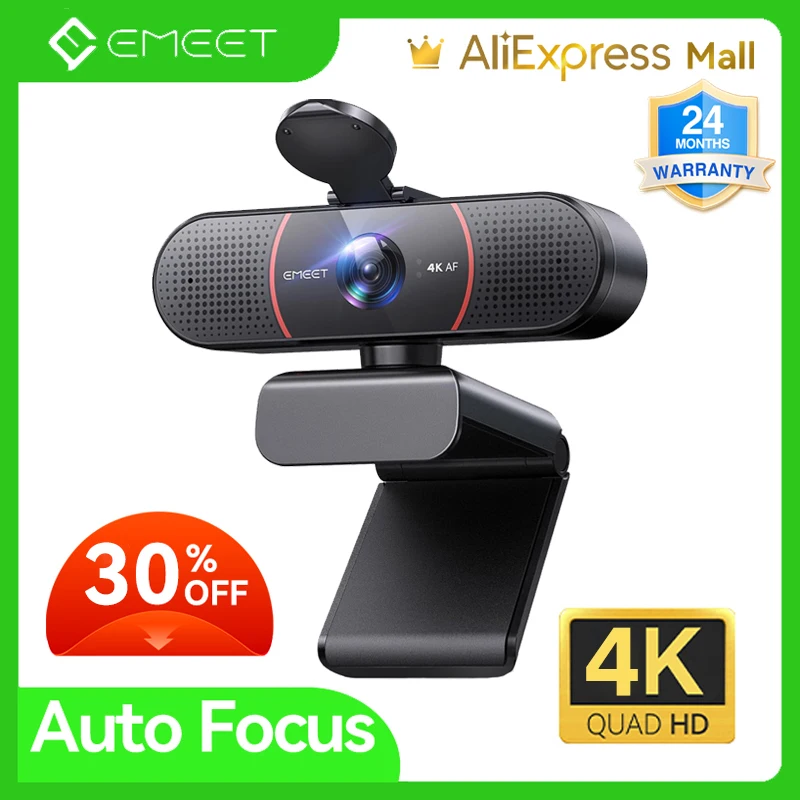 EMEET USB 자동 초점 미니 컴퓨터 카메라, 웹캠 스트리밍, 줌, 팀, OBS, PC, 맥, 노트북용, 마이크 포함, 4K