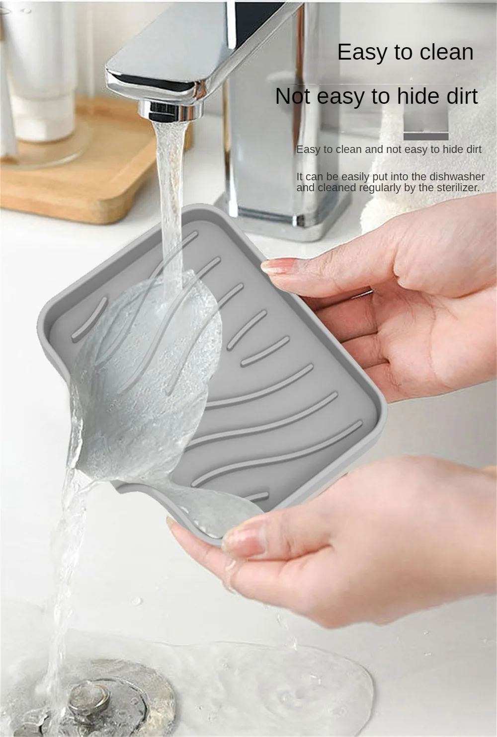 Description Picture 4 of itemCreative Washing Table Soap Tray Free Punch Drain Rack 2024 Silicone Drain Soap Box Kitchen Bathroom Anti-slip Sink Tray