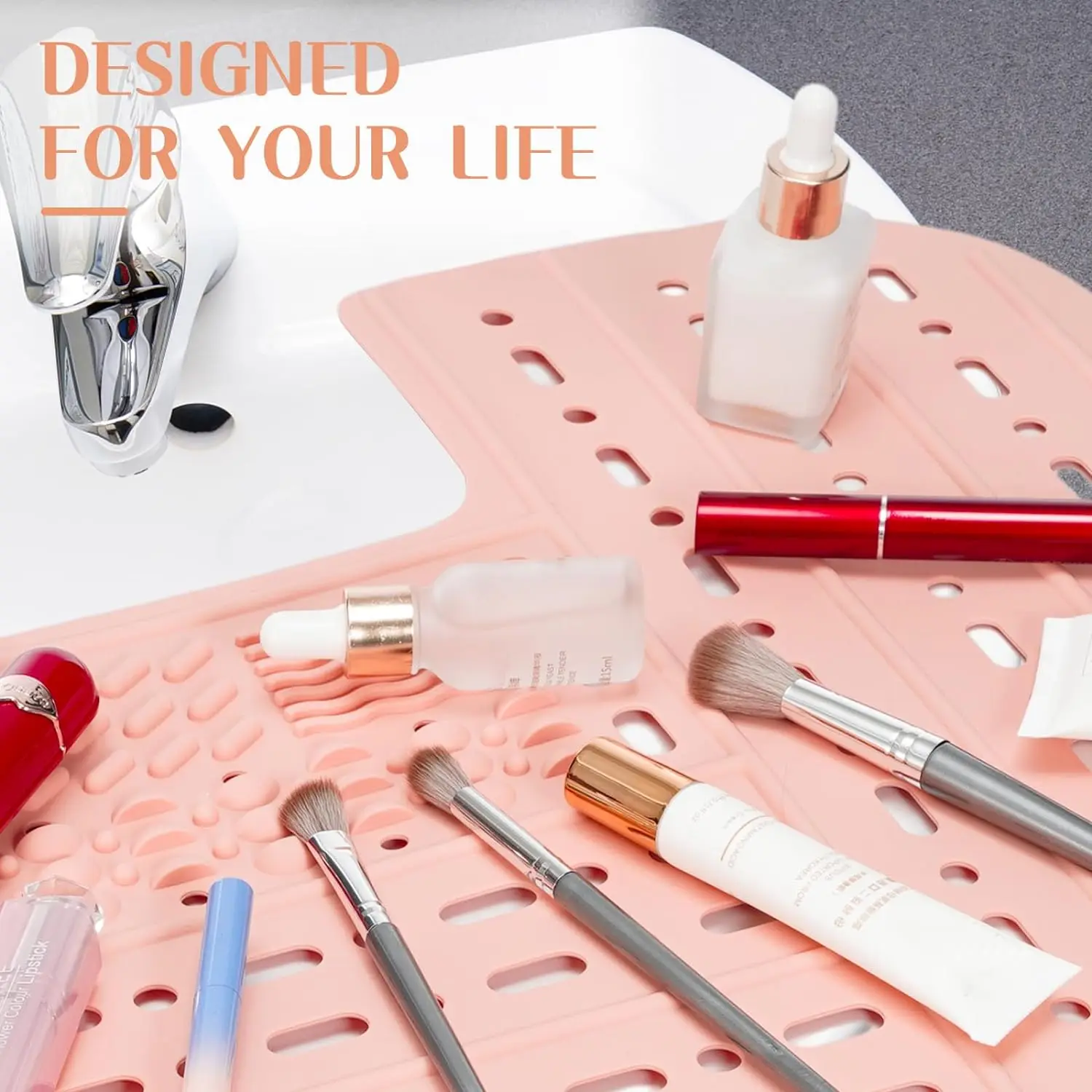 1pc Foldable Silicone Bathroom Sink Cover Portable Makeup Mat, Expanding Sink Protector Accessories for Enhanced Counter Area 5