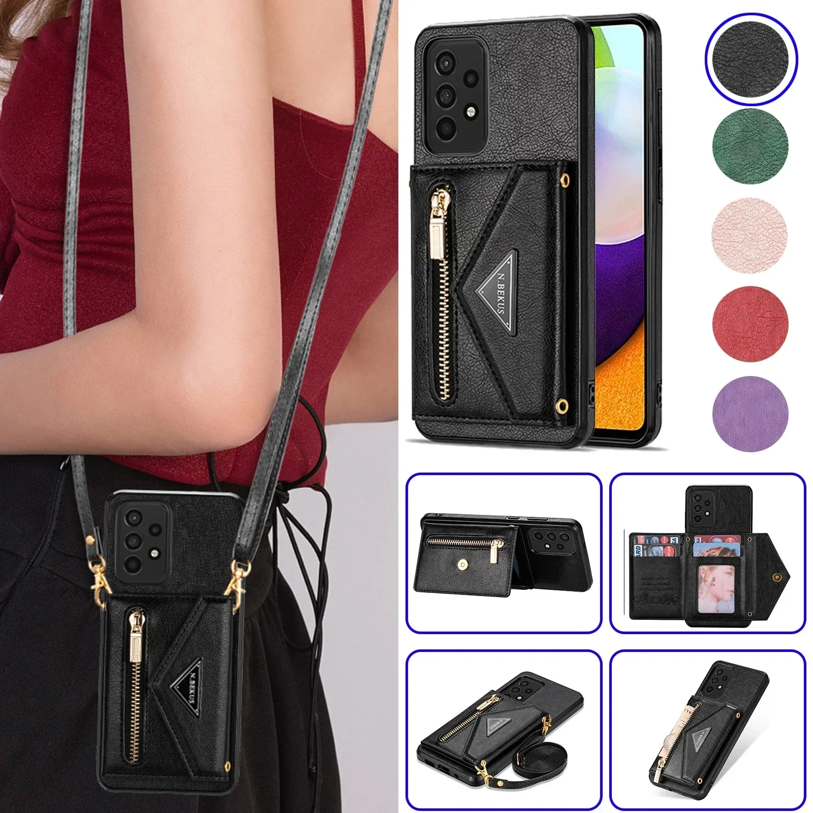Leather Crossbody Case for Samsung Galaxy S20 S21 S23 S24 FE