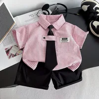 Nouvel ensemble de vêtements d'été pour bébés garçons : chemise et short tendance (2 pièces/ensembles) – Tenues décontractées pour enfants et tout-petits, survêtements pour nourrissons 2