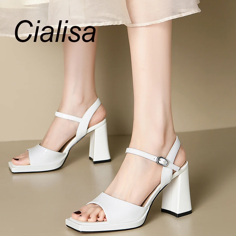 

Cialisa Open-Toed Sandals Fashion Women's Shoes Summer Genuine Leather Buckle Strap Elegant High Heel Handmade Sandal For Ladies