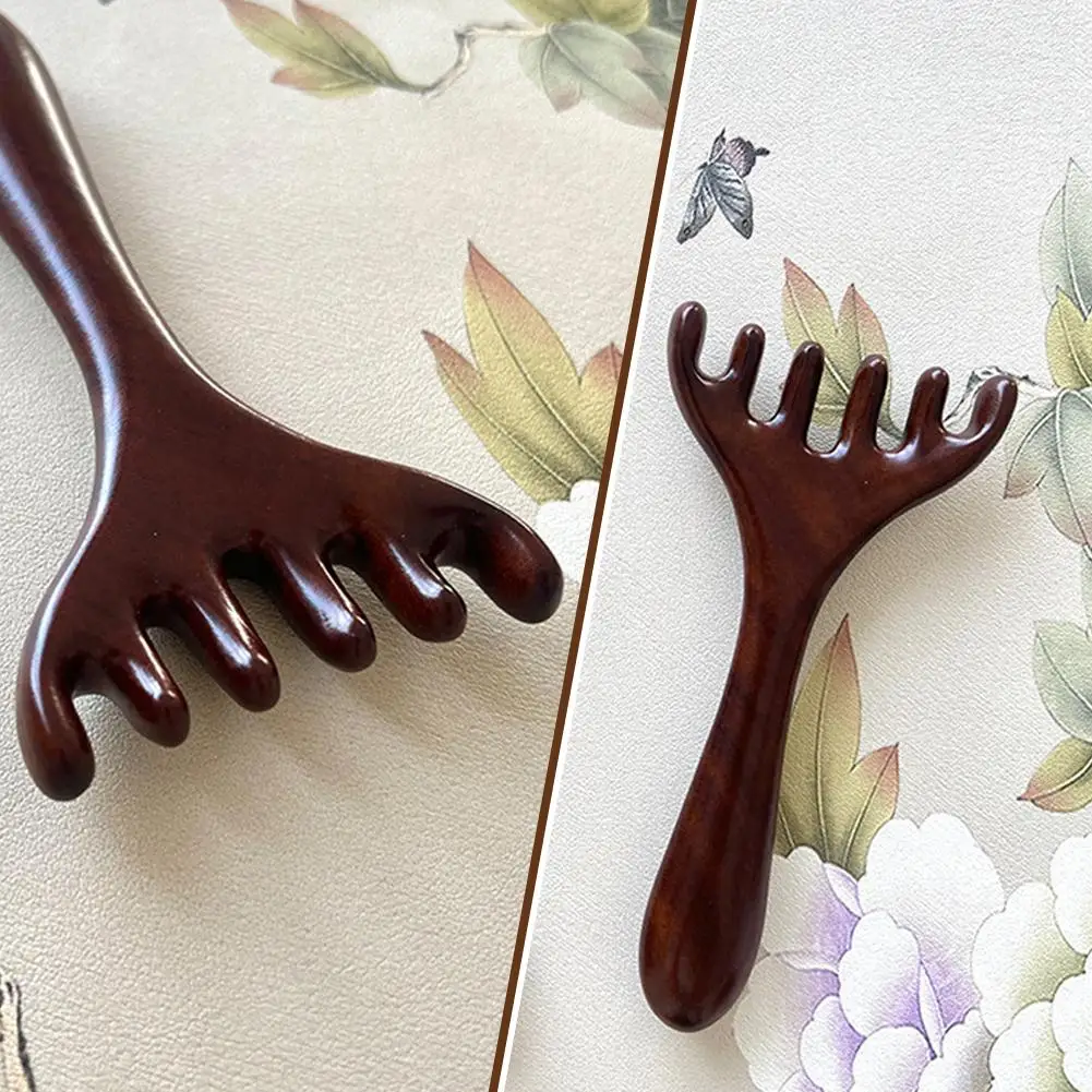 Natürlicher Sandelholz-Kamm & Scalp Massager Set – 2-teilig, Gua Sha Kamm Aus Holz Für Kopfhaut & Haare