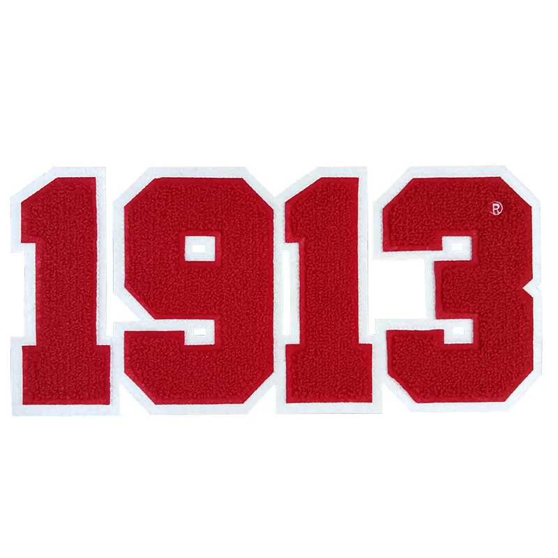 Number 1913 Chenille Iron On Patch for Clothing, Delta Sigma Thate Sorority Patch, DST Greek Year 1913, All red Classic design