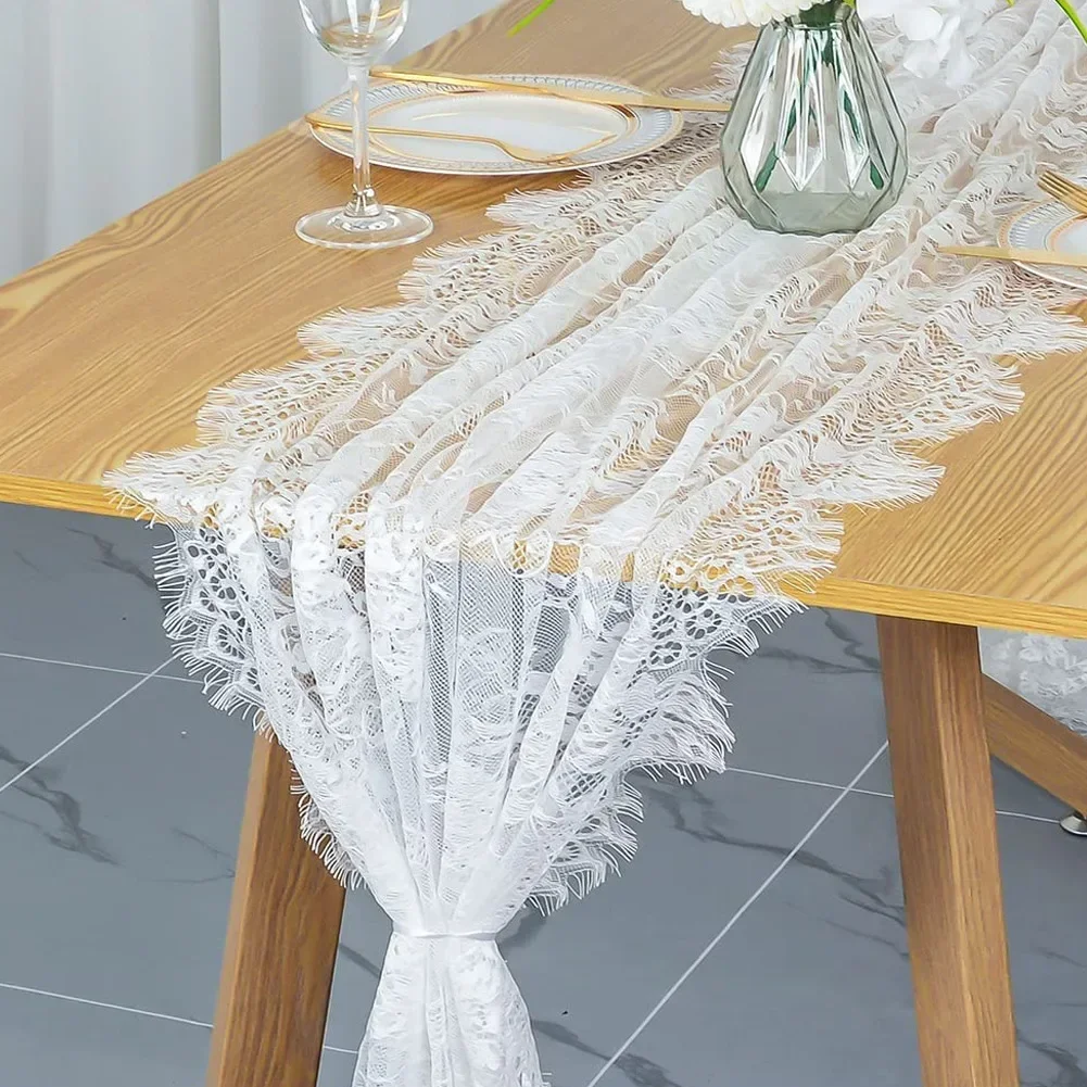 

White Lace Tablecloths Rustic Wedding Tablerunner Vintage Embroidered Wedding Party Decoration Dining Decorative Fabric Home