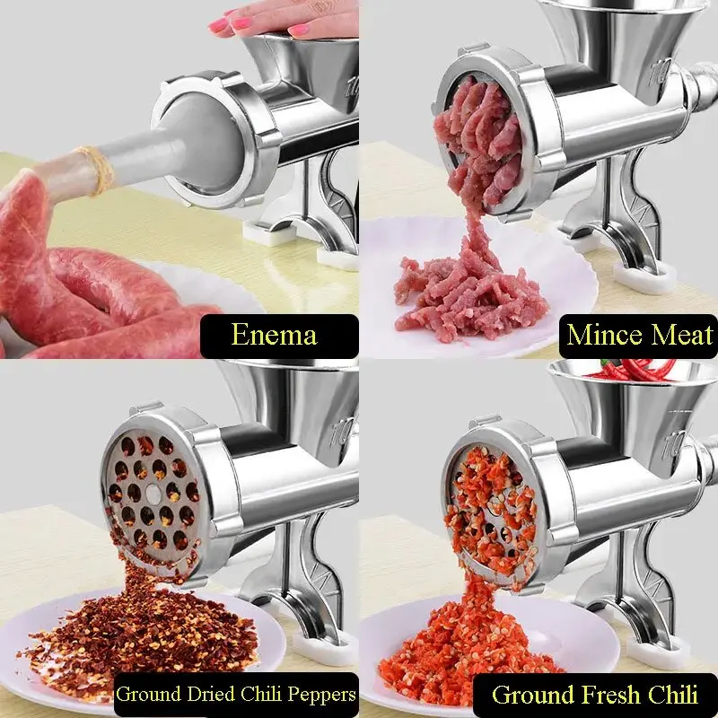 Description Picture 6 of item1PC Manual Meat Grinder Silver Aluminum Alloy Powerful Home SausageVegetable Chopper Pepper Kitchen Appliances