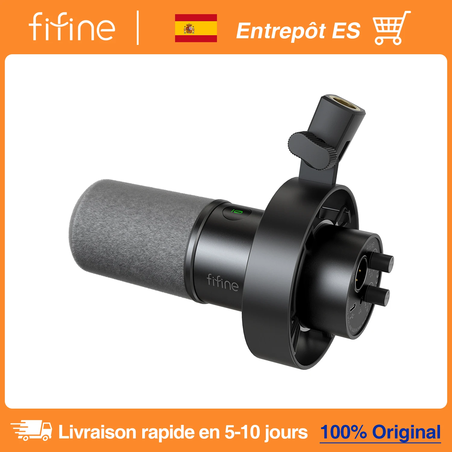FIFINE USB/XLR Dynamic Microphone with Shock Mount,Touch-mute,headphone jack&Volume Control,for PC or Sound Card Recording -K688