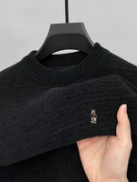 High end brand round neck sweater men's winter luxury plush warm youth fashion cartoon teddy bear embroidery knitted pullover