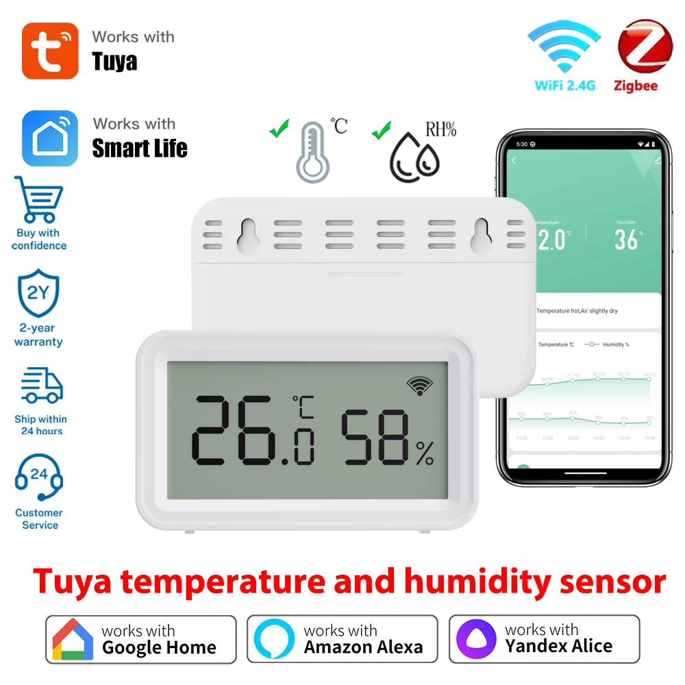 Tuya Zigbee ou WiFi capteur de température et d'humidité application Smart Life surveillance à distance travail à domicile avec Alexa Google Assistant