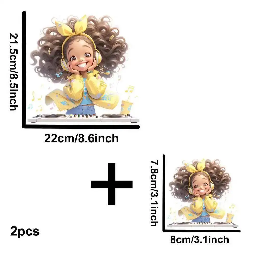Yellow Guitar Music Girl Heat Transfer Patch - Washable Iron-On Sticker for DIY Clothing & T-Shirts