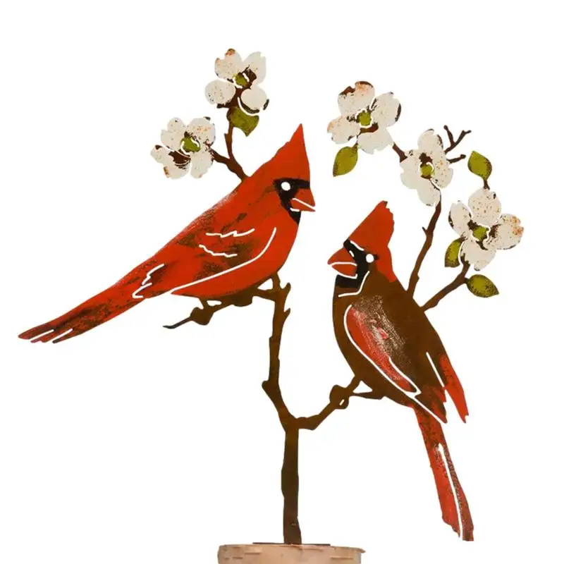

Metal Bird Garden Stake Chickadees On A Branch Rusty Tree Art Backyard Outdoor Decorations Spring Birthday Remembrance Gift For