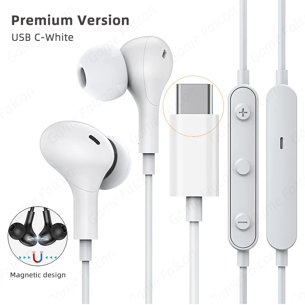 Magnetic Noise-Canceling USB C Wired Earbuds with Mic