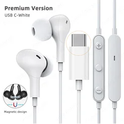 Magnetic Noise - Canceling USB C Wired Earbuds with Mic (Premium USB C White)