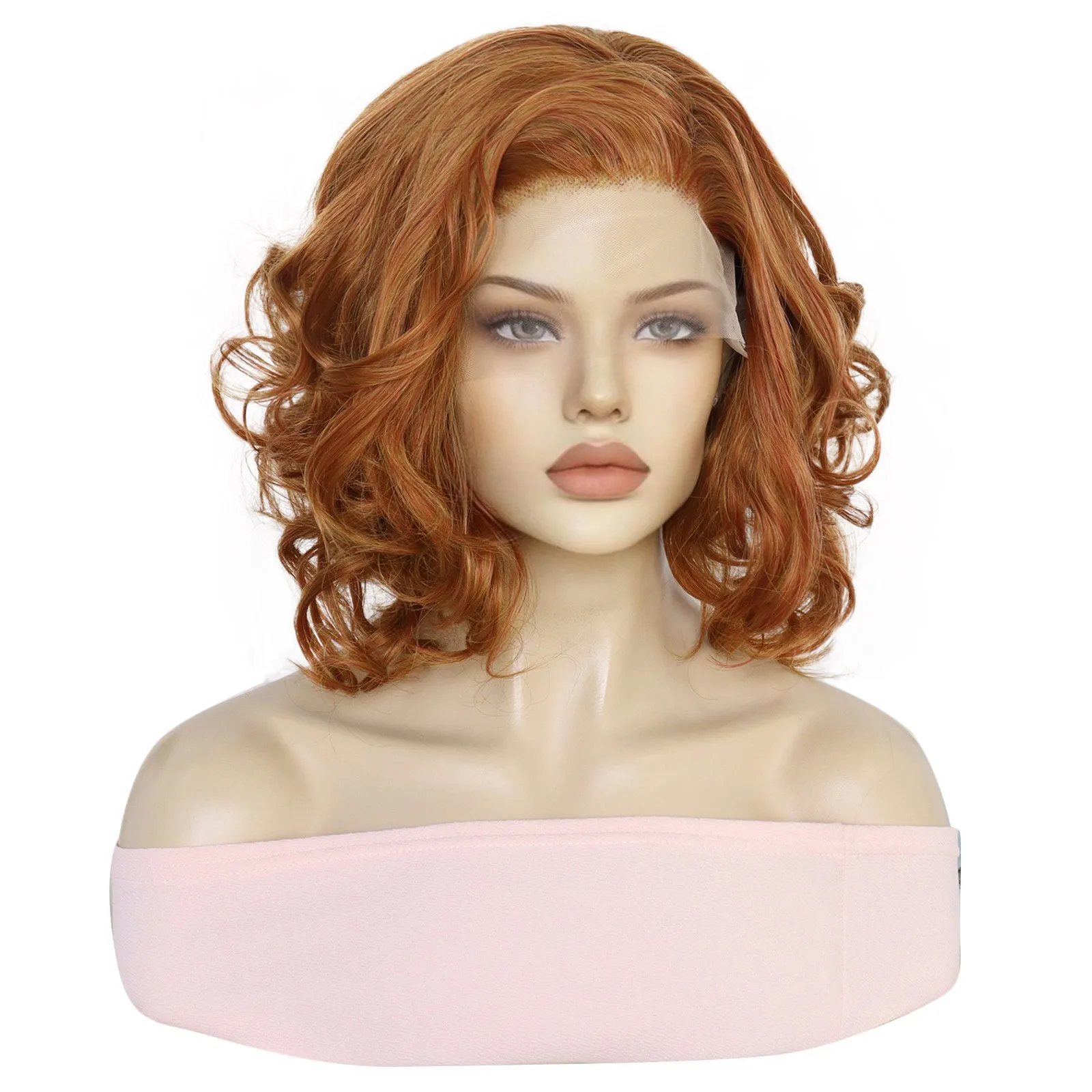 Lace Front Wig 13*2 Shoulder Length Finger Wave Ginger Bob 12 inch Short Ginger Brown Mixed Deep Wave