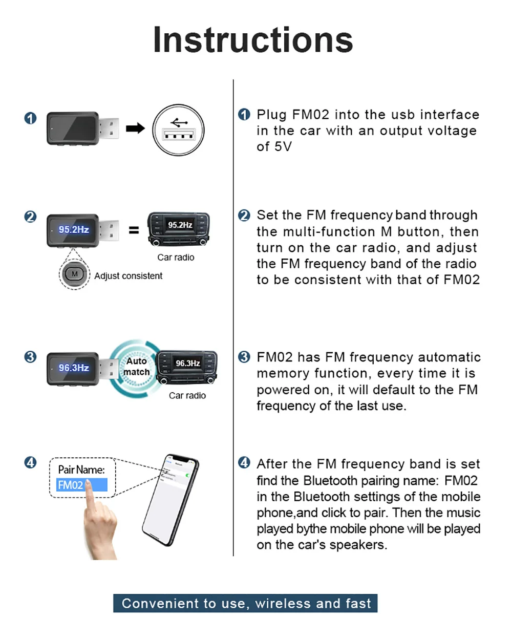 Wireless Bluetooth Car FM Transmitter with LED Display and Handsfree Calling