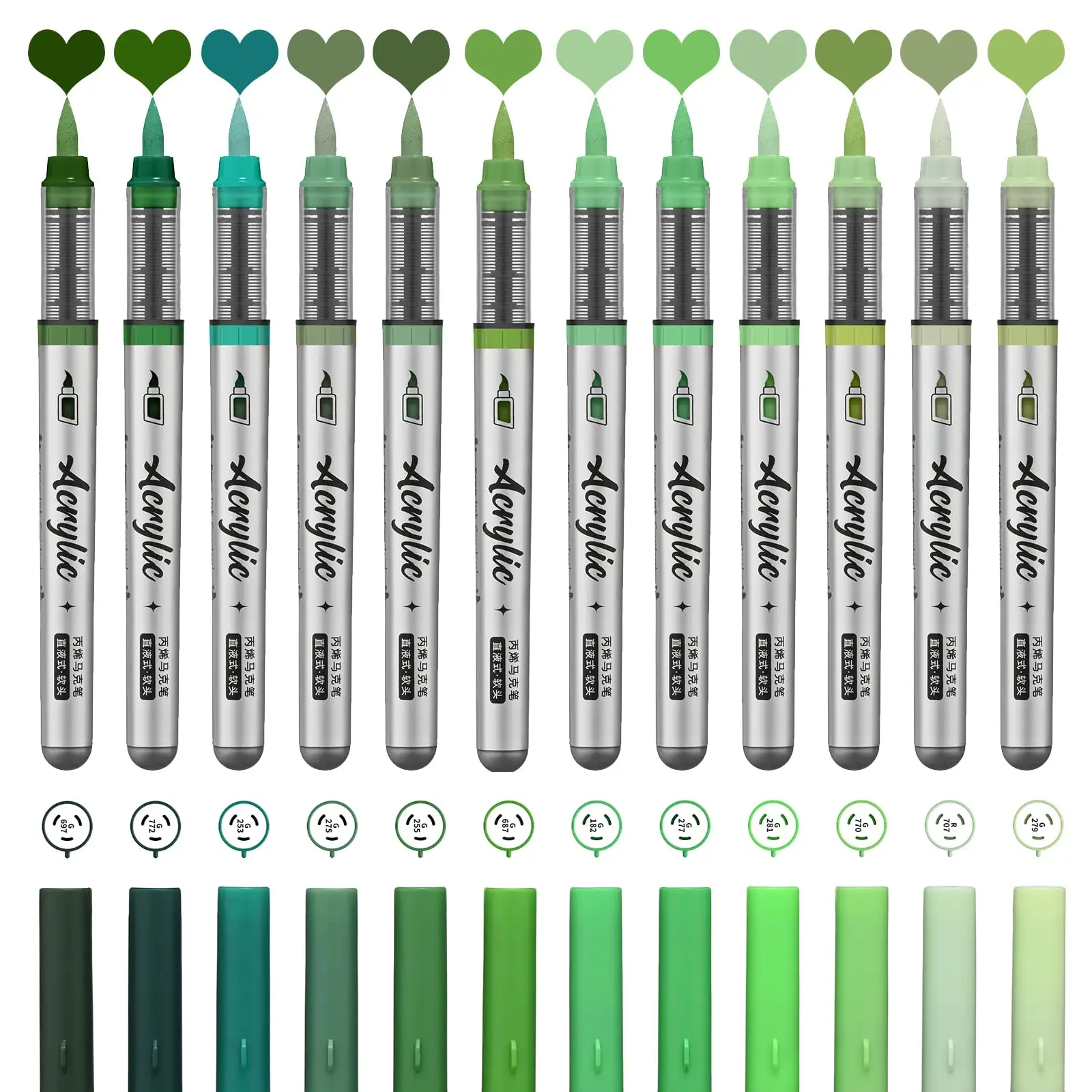 아크릴 물감 마커, 12개 브러쉬 팁 아크릴 물감 펜 세트 (9가지 전문가용 색상 시리즈 포함, DIY 및 미술 용품용)