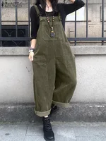 Winter Autumn Corduroy Jumpsuits Women Pants 2025 ZANZEA Casual Suspender Fashion Wide Leg Playsuits Rompers Streetwear Trouser - Image 2