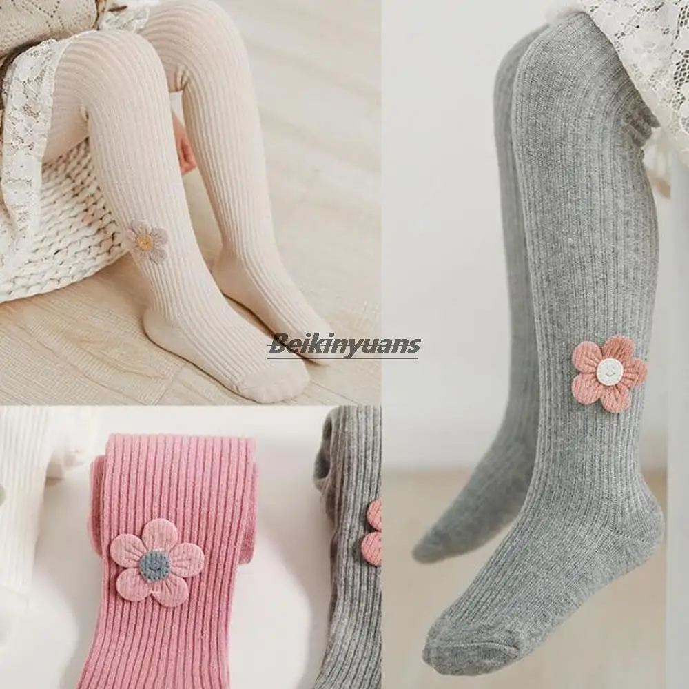 Spring and autumn children's thin striped cotton pantyhose big PP baby wear base sunflower exotic girls' pantyhose
