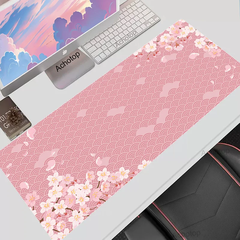 

Pink Cherry Blossoms Mouse Pad Gaming Mousepad Gamer Keyboard Desk Mat Computer Table Carpet Soft Mausepad Sakura XXXL 100x55cm