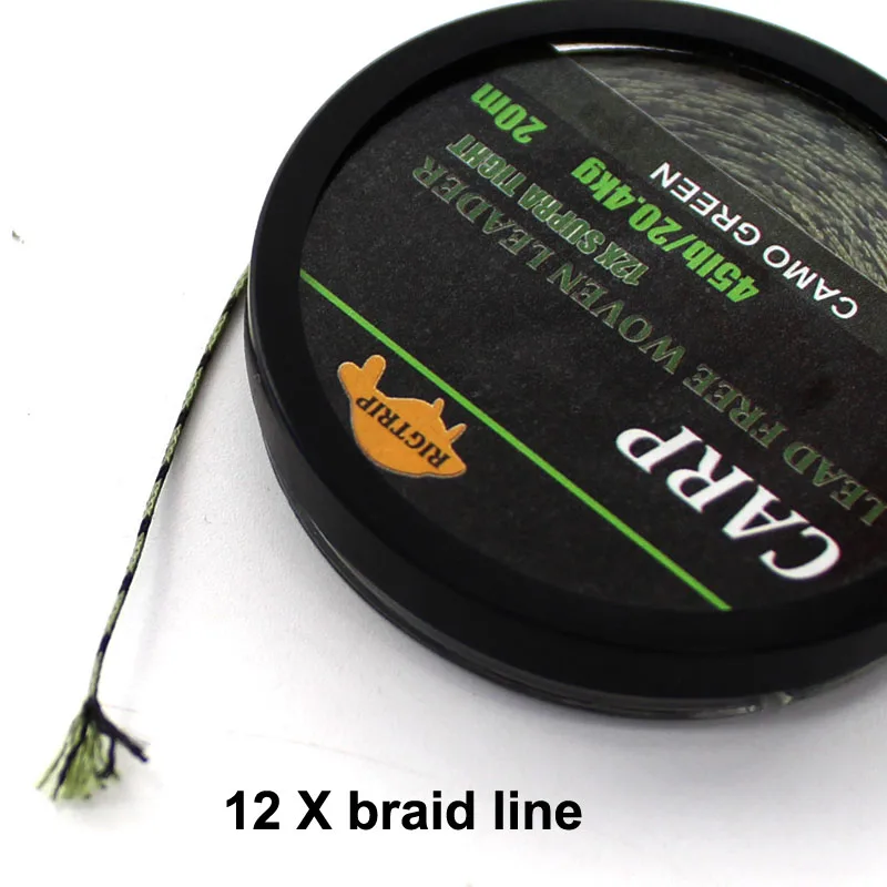 Fishing Line 20m Carp Fishing Line Braided NON Lead Core Carp Leader Line Camo Green Mainline Leadcore for Rig Chod Helicopter Rig