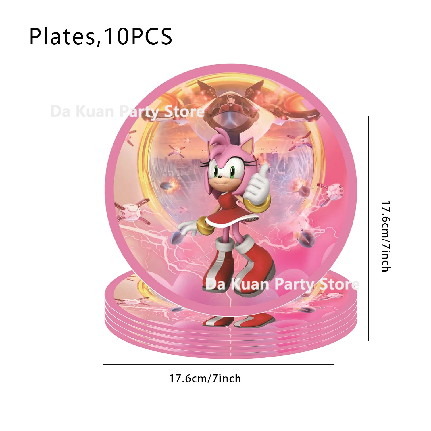 thumbnail image 1 of Vajilla de papel de Sonic the Hedgehog, regalos para niños, temática rosa, bandera de feliz cumpleaños de Sonic, decoración para fiesta, mantel, globos, kit, 1 of 4