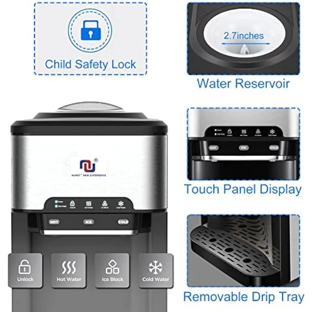 Water Cooler Dispenser Built-in Ice Maker Countertop,3-in-1 Portable Ice Machine 44lbs Daily,Top Loading 5Gallon Water Dispenser 5