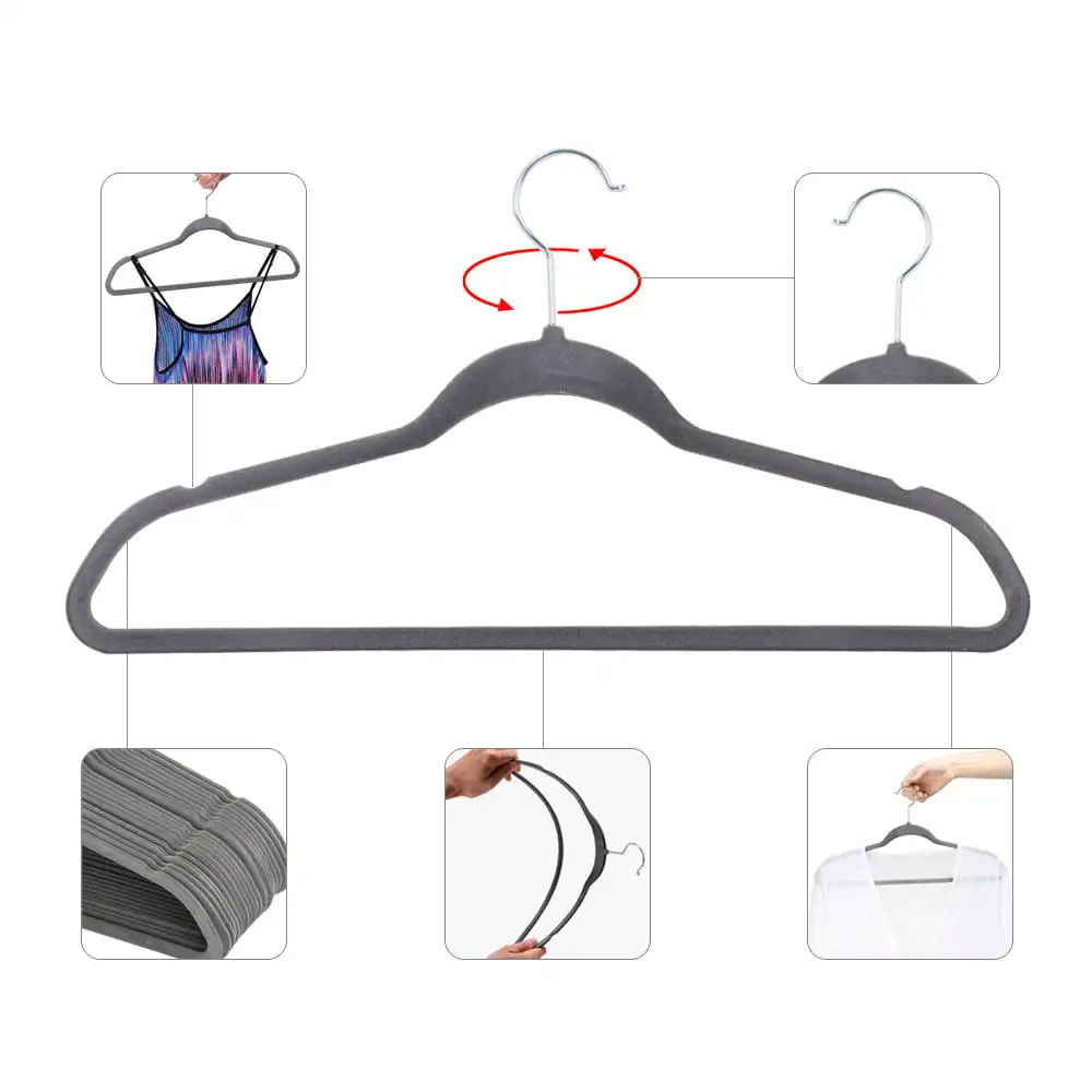 Easyfashion Cascading Non-Slip Velvet Clothes Hangers With Swivel Hook, 100  Count, Black