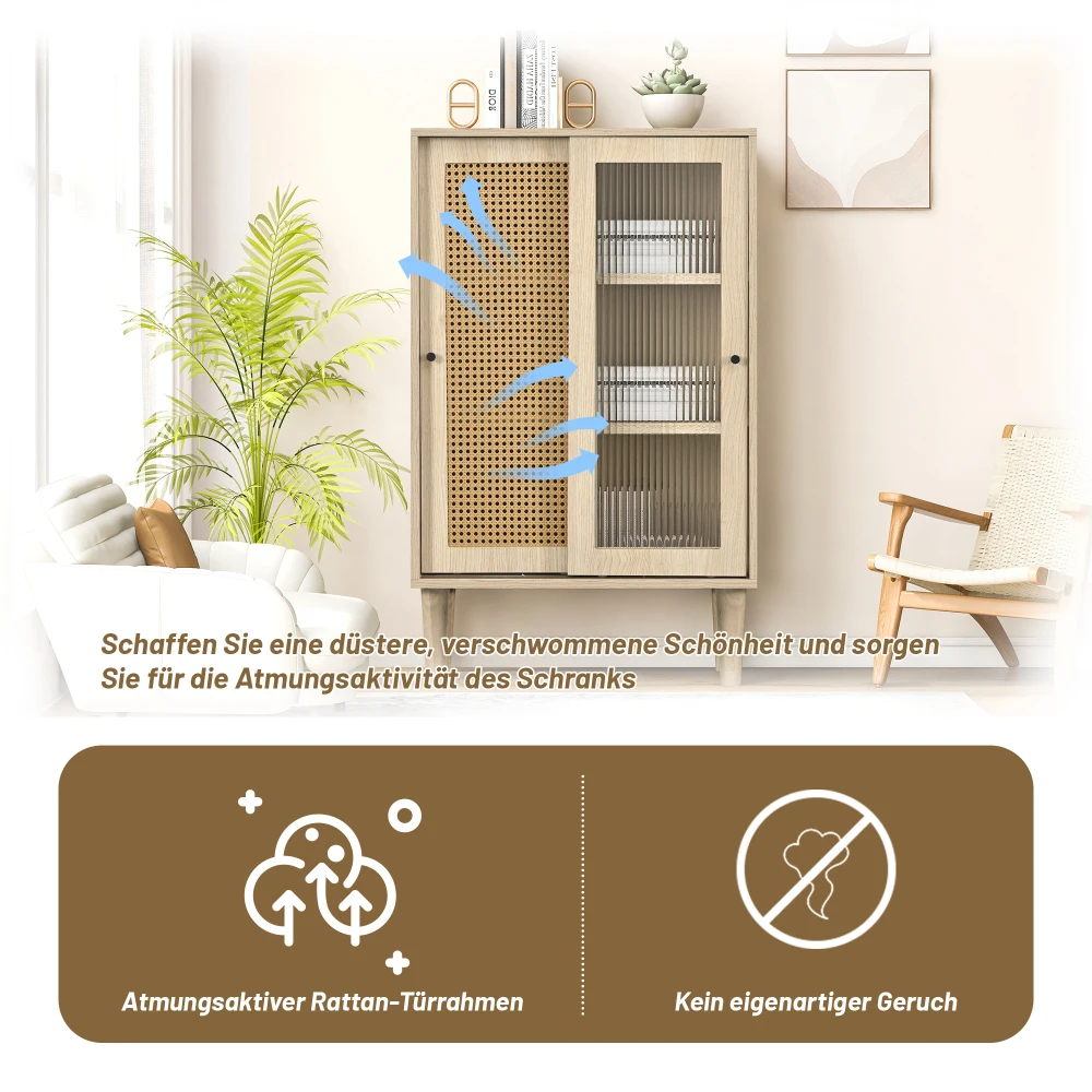 60 cm großes multifunktionales Aufbewahrungs-Sideboard mit Türen und Schubladen, Schrank mit großem Fassungsvermögen für Wohn-/Esszimmer, platzsparend – Detail 26