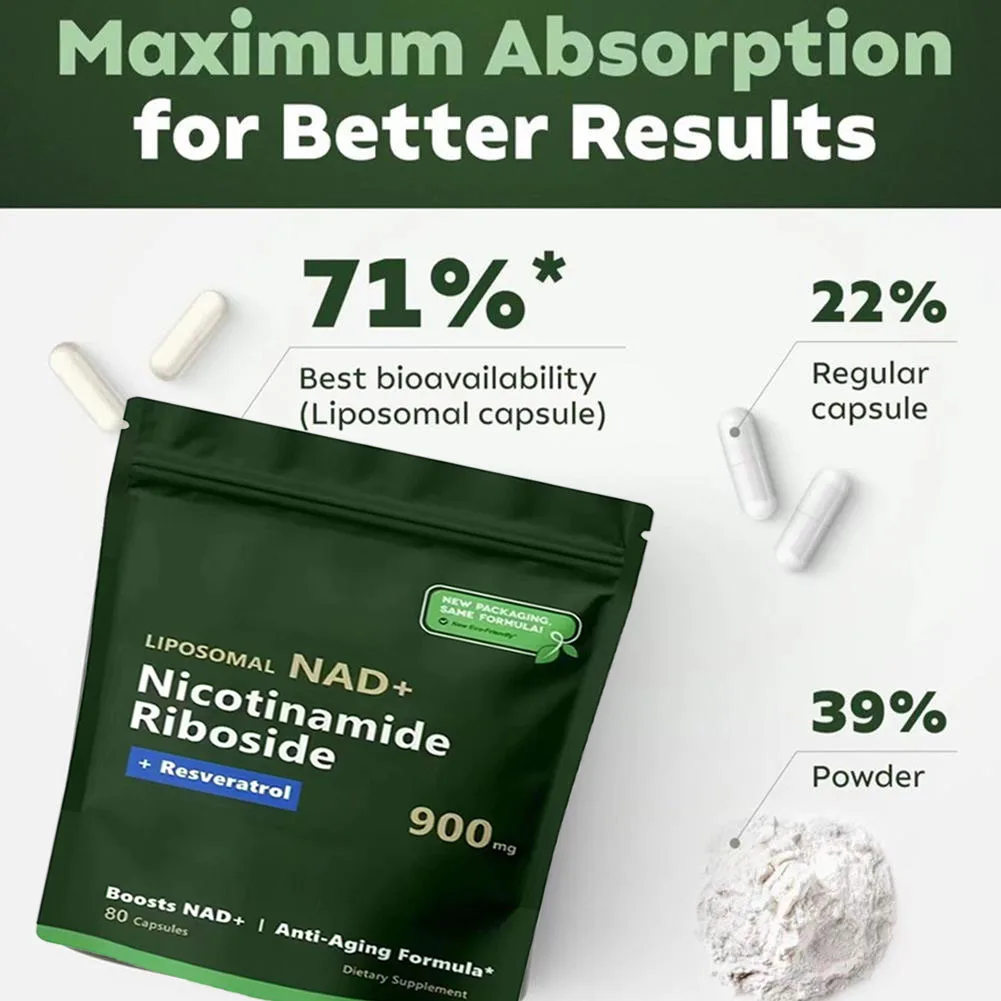NAD+ Supplement Liposomal Nicotinamide Riboside 900mg Resveratrol Skin Health Care Improve Energy Metabolism nad supplements