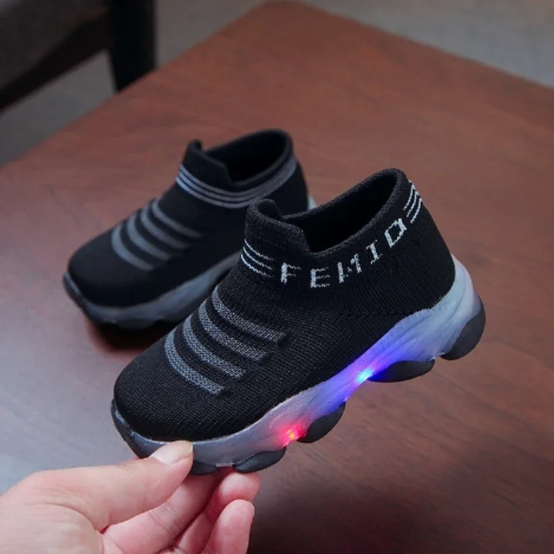 Zapatillas 어린이 운동화, LED 조명, 통기성, 여아 캐주얼 신발, 신축성 있는 어린이 신발, 가을 소년