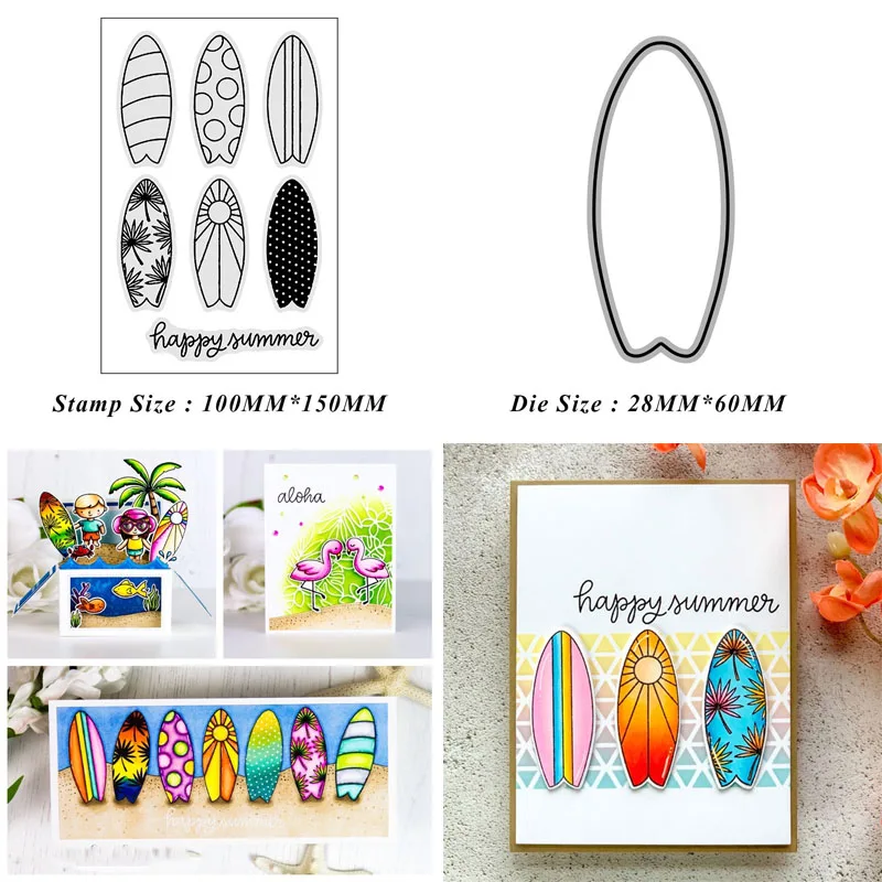 

Summer Surfboard New Metal Cutting Dies Stamps Stencils Scrapbooking Embossing DIY Paper Cards Stamp and Dies Sat