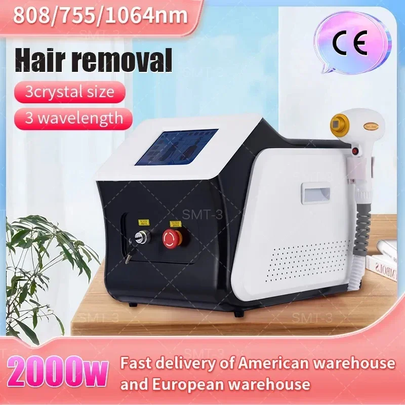 Diode laser hair removal equipment, 3 wavelengths, painless skin regeneration, maximum 2000W, 705nm, new summer I