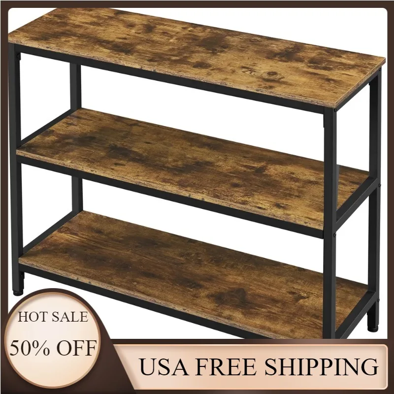 

Easyfashion Industrial Console Table for Entryway, Brown, shelves, storage shelf