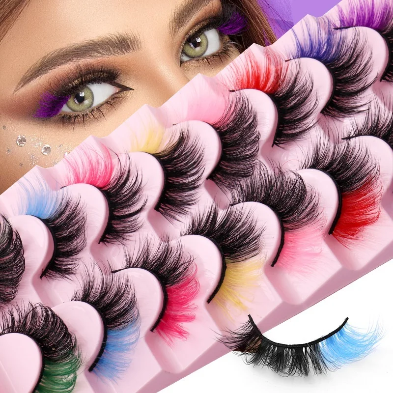 

Thick Curly Colorful Eyelashes Fluffy Naturally Soft Light Handmade Reusable 3D Faux Mink Lashes with Color for Party