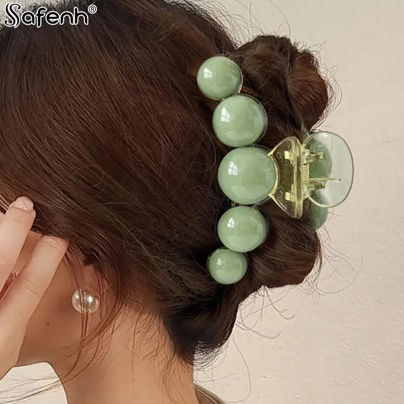 

빈티지 decoración pelo niña Green Pearl Hair Claw Girl Back Hair Hold Toothed Claw Decorate Accessor Makeup Hair Styling Hair Claw
