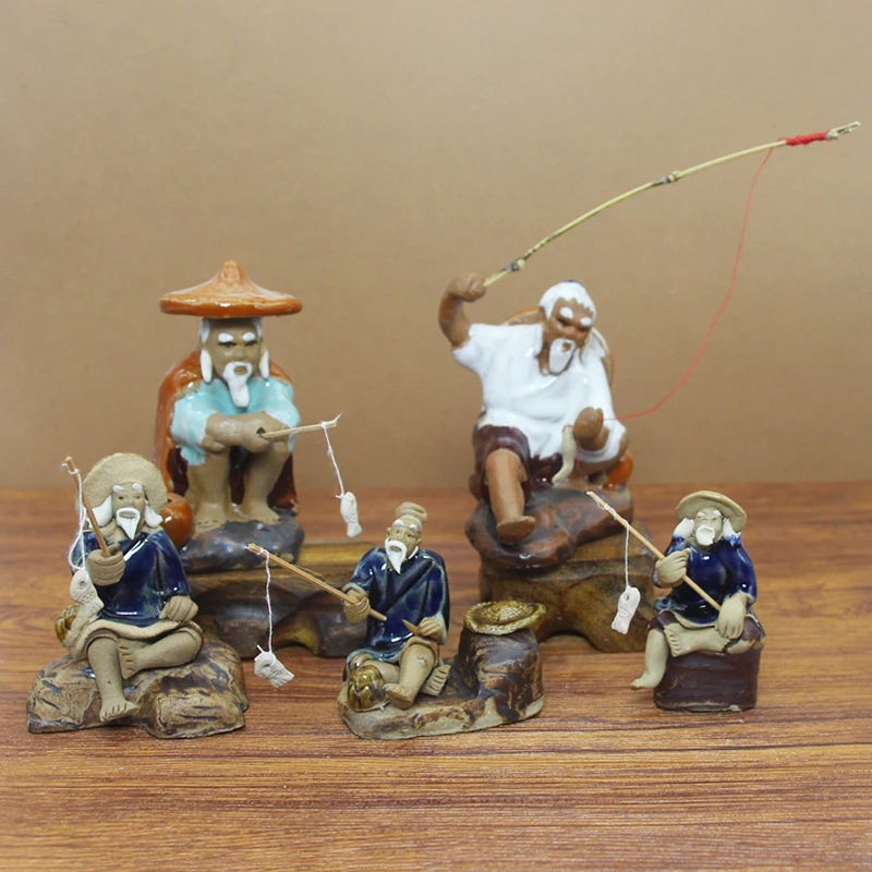 Ceramics Fisherman Boat Figurines For Aquarium Fish Tank Lanscape