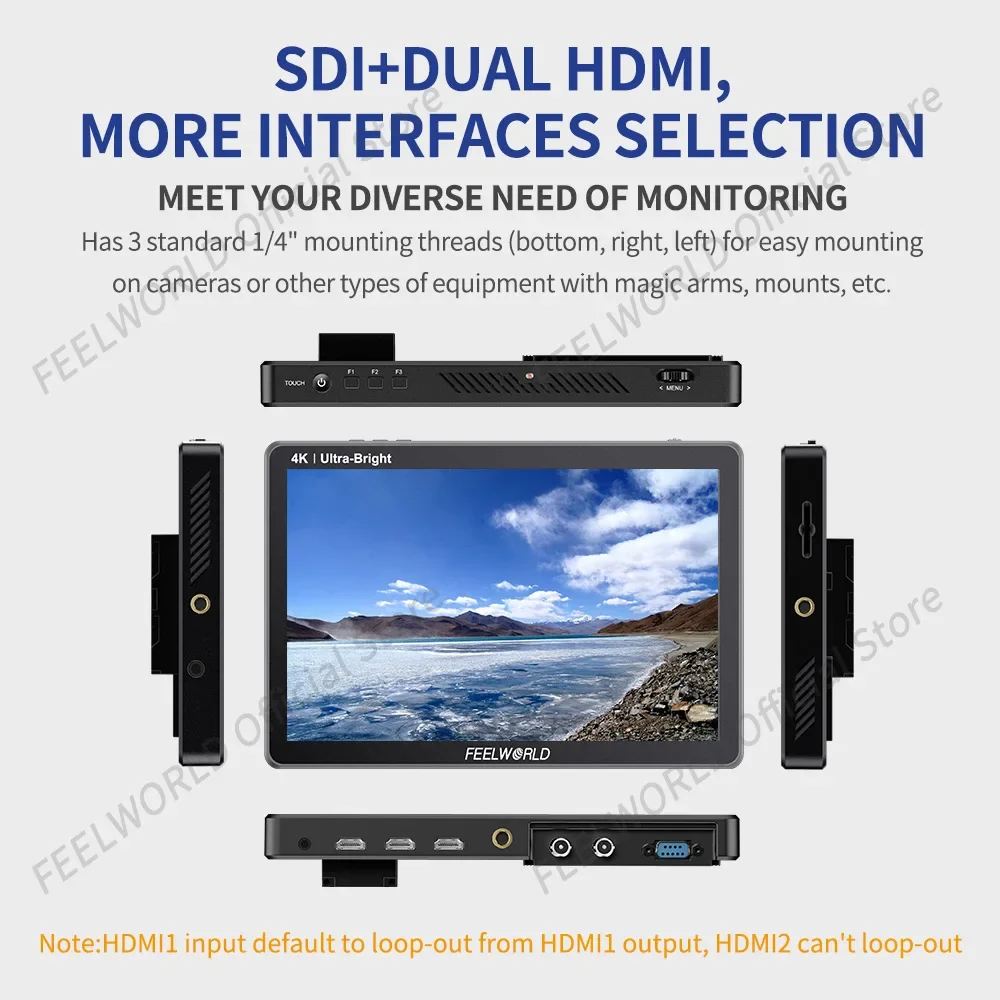 FEELWORLD LUT11S 10.1 Inch Monitor 2000nit Ultra Bright IPS Touch Screen 3DLUT 3G-SDI HDMI-Compatibled For DSLR Camera