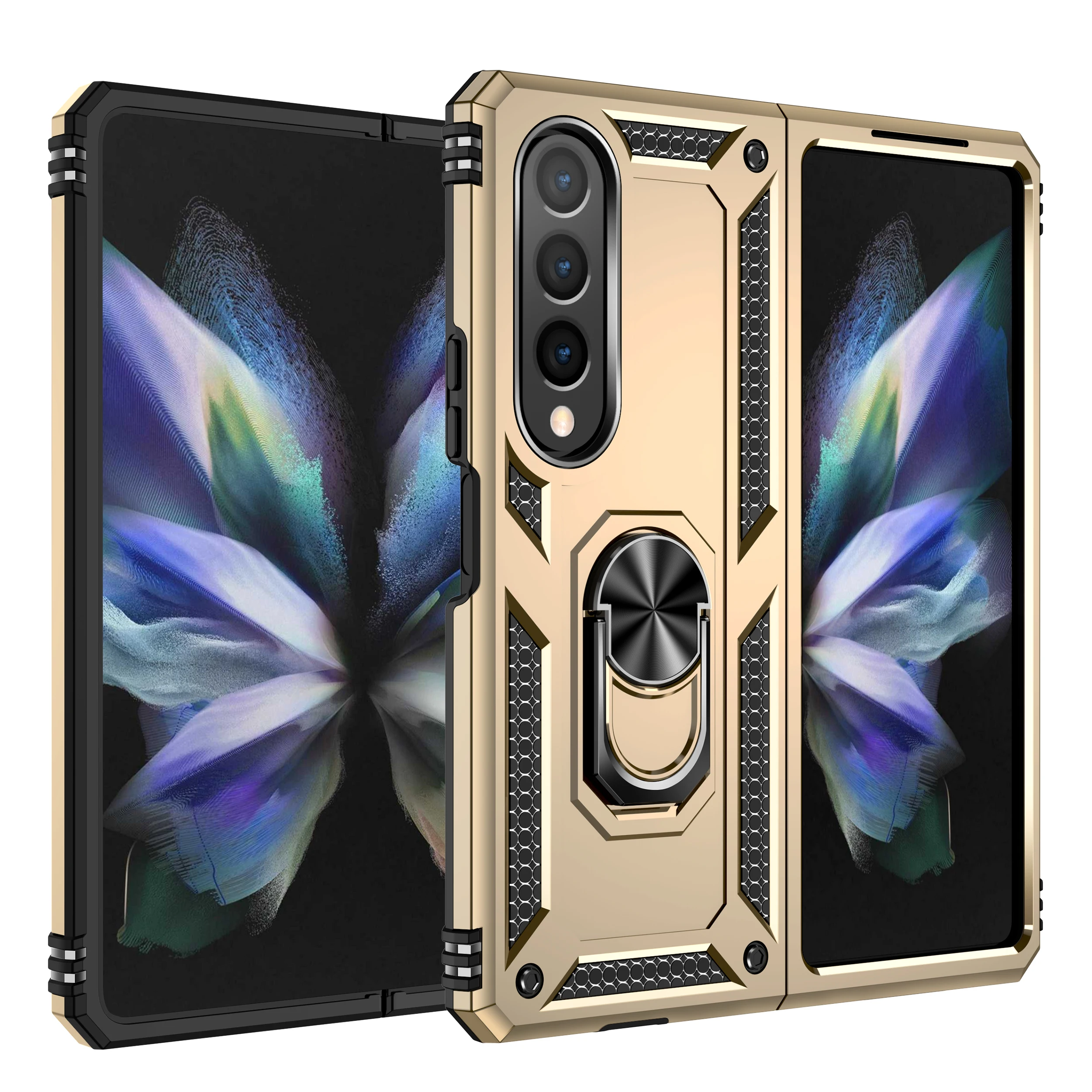 Shockproof Stand Holder Ring Fitted Case For Samsung Galaxy Z Fold 4 5G Fold4 Fold3 Fold 3 Hard Protective Phone Bag Cover